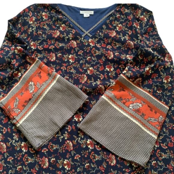 Love Richie Dress Tunic Navy Orange Mixed Floral Print Wide Sleeve Plus Size 1X - Picture 8 of 14